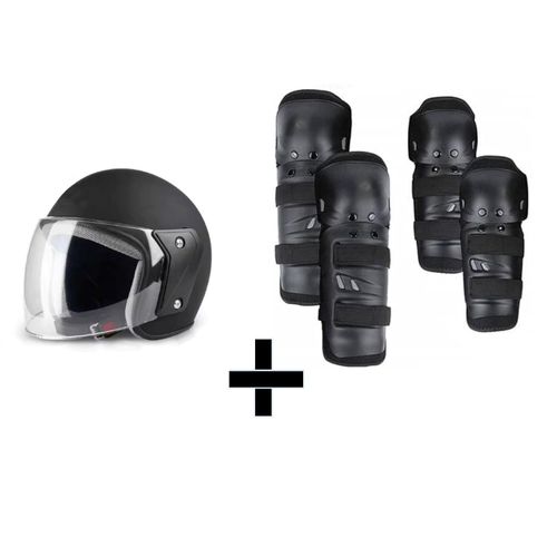 Motorcycle Half Face Helmet + Racing Knee And Elbow Guard Protector