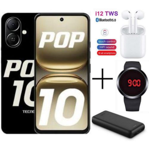 POP 10, 3GB RAM + 64GB ROM, 6.67", 5000 MAh, 13MP - Black + FREE GIFTS
