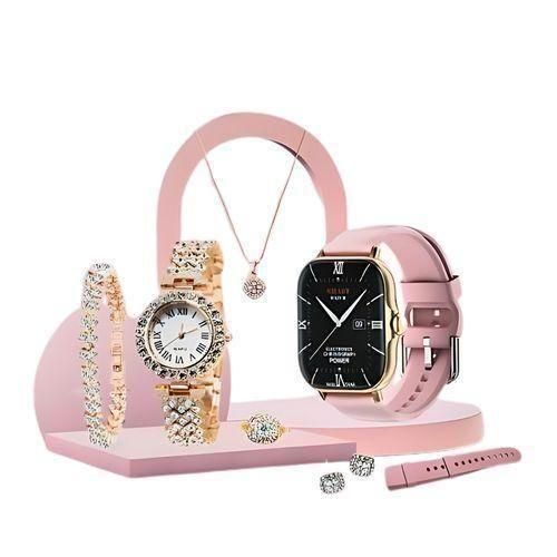 A58 PLUS Luxury Smartwatch Gift Set for Women – Smart Watch + Necklace + Earrings + Bracelet + Ring