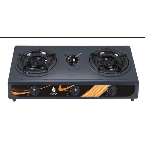 Nunix ST-002 Table Top Double Burner Gas Stove – Steel Top Cooker with Auto Ignition