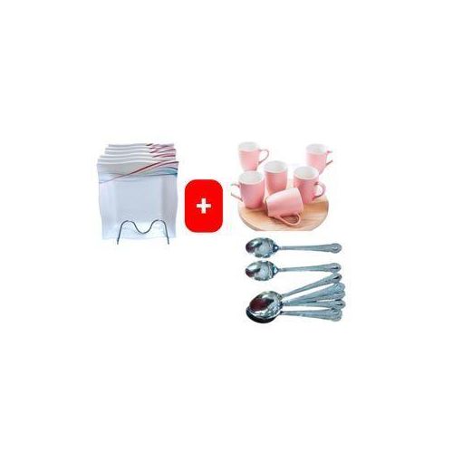 Melamine Square Dinner Plates – 6PCS Set with FREE 6pcs Coffee/Tea Cup Mugs & 12PCS Table Spoons
