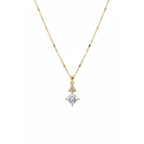 Luxury 18K Gold-Plated Geometric Square Crystal Pendant Necklace Elegant Minimalist Jewelry