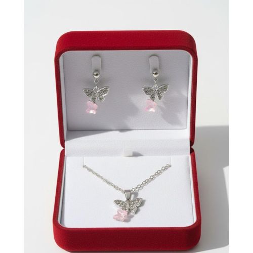 Elegant Butterfly Jewelry Set With Box - Necklace & Earrings