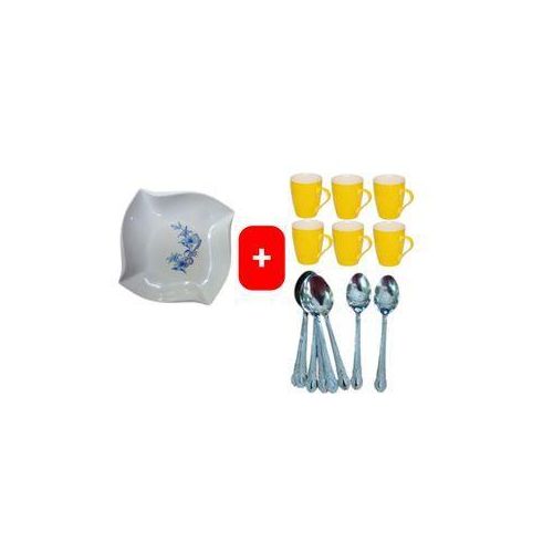 Melamine Square Dinner Plates – 6PCS Set with FREE 6pcs Coffee/Tea Cup Mugs & 12PCS Table Spoons