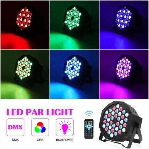 LED DJ mini flat Par Light - Professional Stage Lighting, RGB Color, Sound Activated, DMX Compatible, Disco, Party, Event & Concert Lighting (18 cm Diame