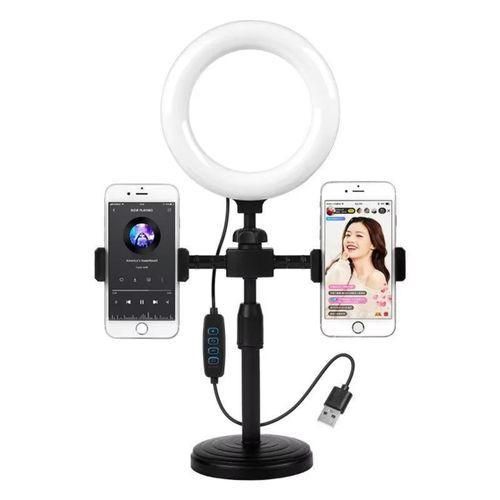 Desktop phone holder circular fill light, live streaming holder with dual hand rack, led selfie ring light 6 inches mini fill light