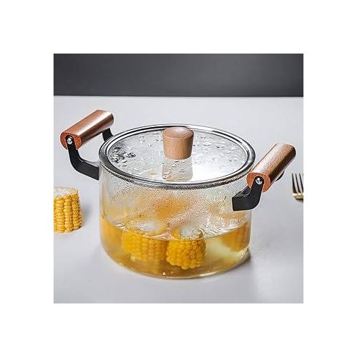 2 Wooden Handle High Boron Heavy Borosilicate Glass Cookware