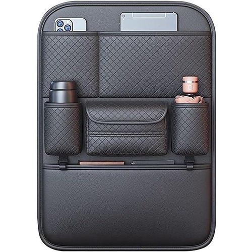 Car Seat Back Organizer Large Capacity Handbag Holder With Side String Bag Pockets Hanging Carbon Fiber Texture Automobile Storage Bag Behind Seats(Black)