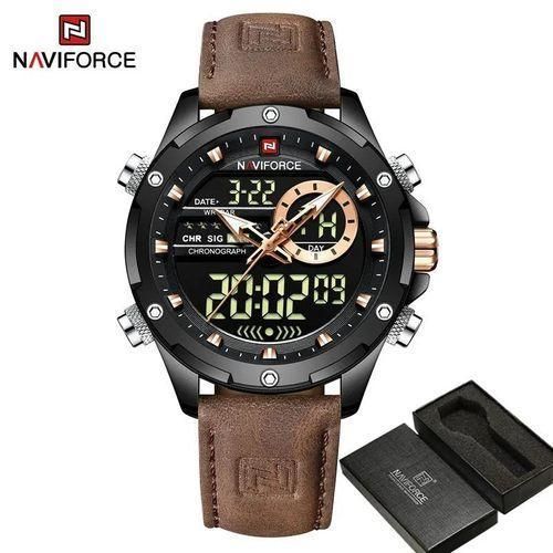 Mens watch NF9208 brown strap leather fashion Analog/Digital