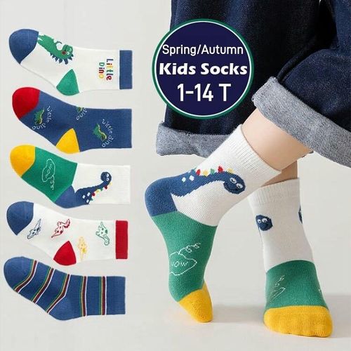 1-14T Kids Socks Spring Autumn Cotton Socks 5 Pairslot Soft Cotton Socks Calf Socks Little Big Boys Crew Sock5-8 Years Old
