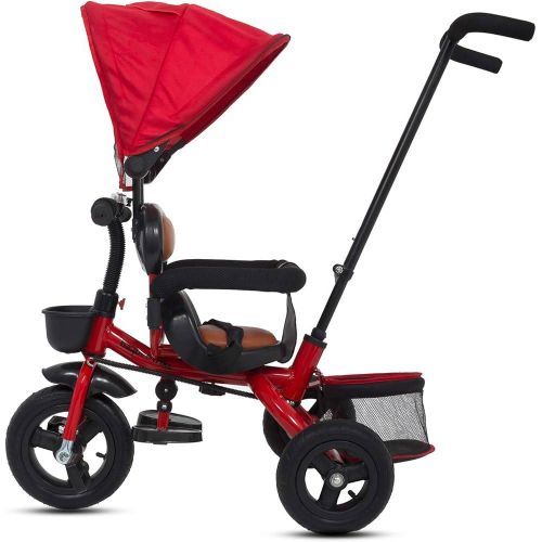 Kids tricycle with umbrella and parent push handle