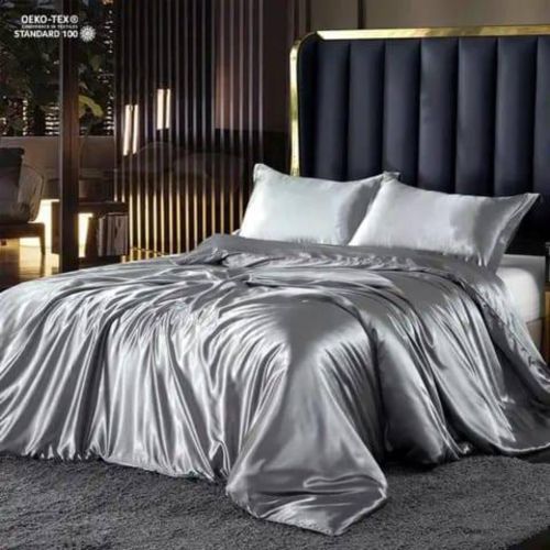 Luxury Mulberry silk Duvet Cover Set 4 Piece Bedding Set 1 Duvet Cover 2 Pillowcases 1 Bedsheet Soft Durable Elegant Grey Finish