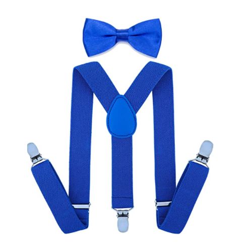 Unisex Clip-on Suspenders Elastic Y-Shape Adjustable Braces- Royal Blue