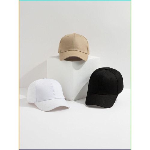 Set of 3PC Plain Baseball Caps BeigeBlackWhite