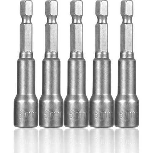 5-Piece 8mm Magnetic Nut Setter Driver Bit Set - Hex Shank for Woodworking & Auto Repair