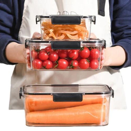 Airtight Food Storage Containers Stackable Acrylic Lunch Box Set, 3 In 1 Leakproof Bento Dishes Kitchen Fridge Organizers