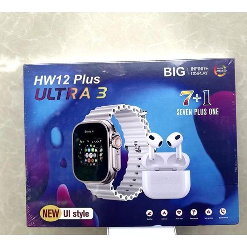 HW12 Ultra 3 Smart Watch Combo – Stylish Fitness & Health Bundle with 7 Straps & Headphones