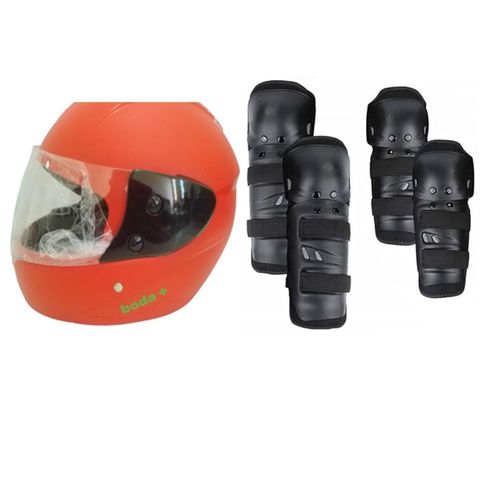 Motorcycle Full Face Helmet + Racing Knee And Elbow Guard Protector