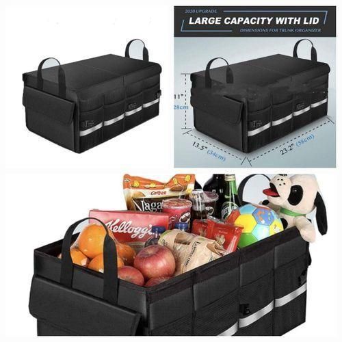 Heavy Duty Foldable Car Trunk Organizer Waterproof Multi-Compartment Boot Storage Box with Lid, Durable Oxford Fabric, Large Capacity SUV & Sedan Cargo Organizer for Groceries, Tools & Travel