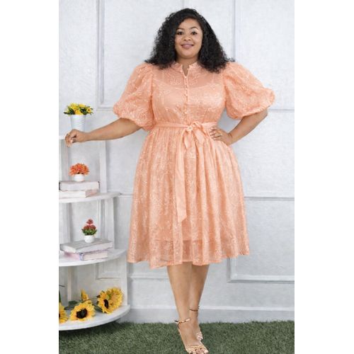 Premium Quality Elegant Stylish Ladies Printed Design Shift Dress with Lining for All Occasions with Belt- Peach