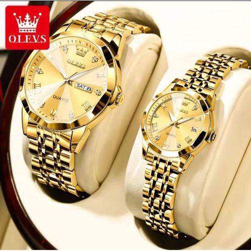 His and hers gold watch set.