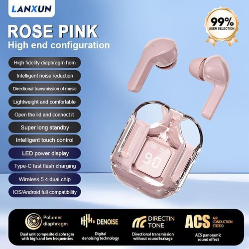 2PCS New Wireless Earphones with Ultra-long Battery Life Sports Game Mini Dual Stereo In-Ear Universal EarbudsTransparent Wireless Earbuds Wireless 53 Headphones with ENC Noise Canceling Earphones HiFi Dual Stereo Microphone and a Protective Case