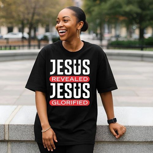 Unisex Christian Graphic T-Shirt Jesus Revealed Jesus Glorified Print Premium Cotton Faith-Based Tee Black