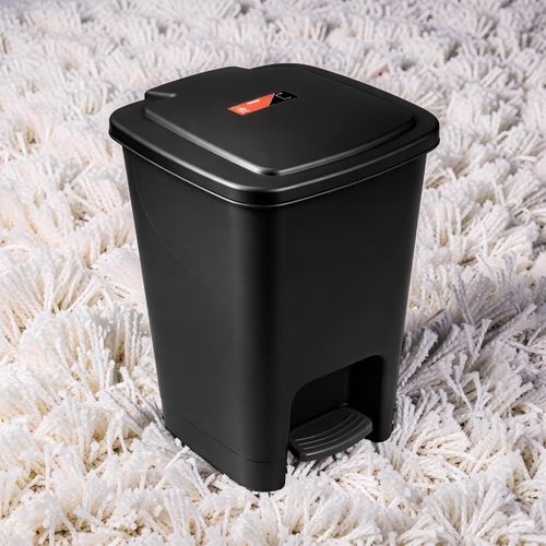 Multi-Purpose Office Hotel Restaurant Use Hygienic 30L Black Hard Plastic Step Pedal Waste Garbage Dust Bin