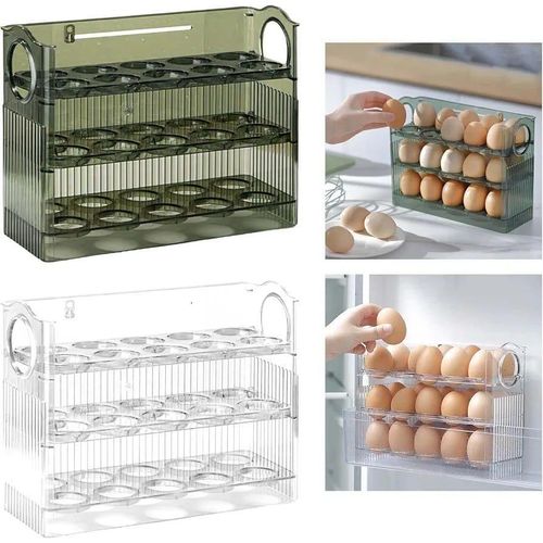 Egg Holder for Fridge, 3 Tiers Egg Organizer for Refrigerator, Eggs Holder Countertop with Timers, Space-Saving Eggs Dispenser for Refrigerator, 30 Eggs Container for Refrigerators