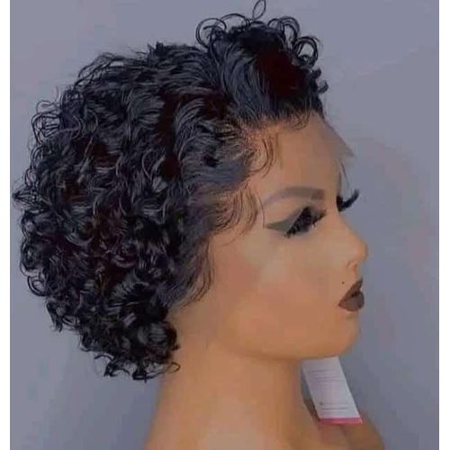Pixie water curl human hair wig.