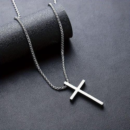 Men’s Silver Cross Necklace with Stainless Steel Chain