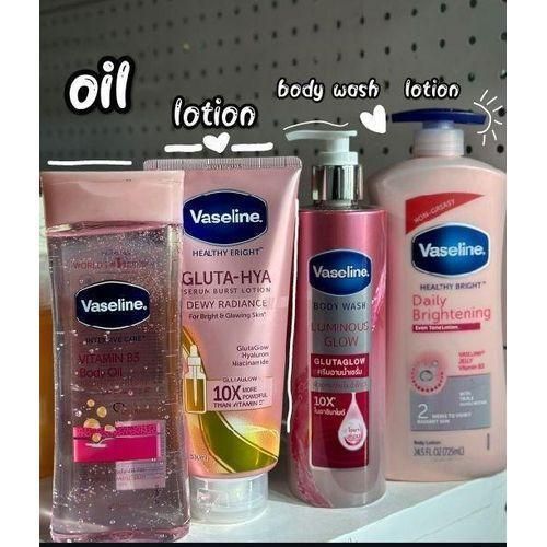 Vaseline Gluta Hya Serum Burst Lotion - Dewy Radiance Body Oil Lotion with Triple Sunscreen and Body Wash Luminous Glow Glutaglow Technology 10X Niacinamide Hyaluronic Acid Radiant Skin
