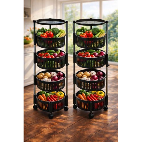 Fruit Rack – 4 Layers – Black – Multi-Tier Rolling Storage