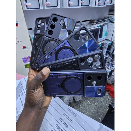 Military-Grade Rotating Ring Stand Case for Tecno Spark 40 Pro – Shockproof Dual-Layer Cover with Sliding Camera Protector (Black)