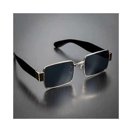 Fashion Unisex Vintage Rectangle Sunglasses Gold Metal Frame Gray UV400 Lens Luxury Eyewear for Men & Women