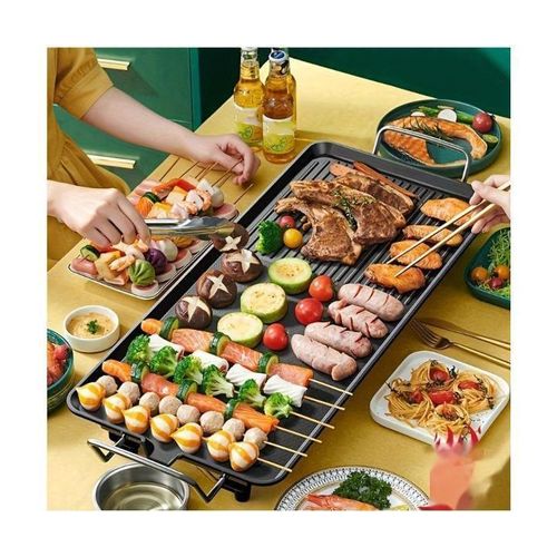 Electric BBQ Grill Pan & Griddle - Large 68x28cm Non-Stick, Smokeless Hot Plate for Nyama Choma, Household & Kitchen Use
