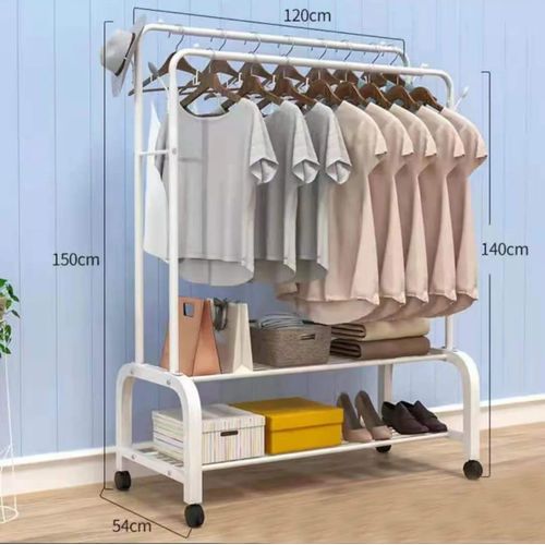 Double pole multipurpose cloth organizer Sturdy cloth Rack WHITE