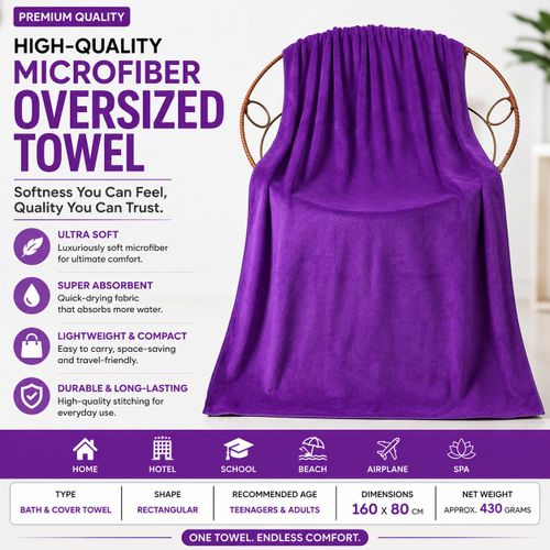 Hot Selling High Quality Oversized Microfiber Fabric Bath Sheet Towel 180 X 80 CM - Purple