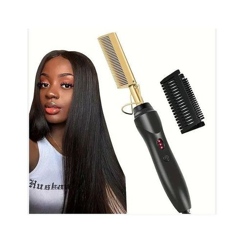 2 In 1 Electric Hot Heating Comb Hair Straightener Curler Hair Iron Hair Styling Tools Golden
