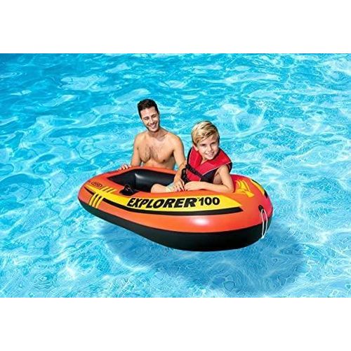 Explorer 200 2 Person Polyvinyl Portable Orange Inflatable Boat with French Oars and Hand Pump, Kids Adventure, Rafting, Small Boats for Pools and Lakes