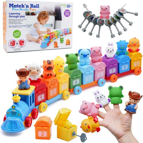 Match N Roll Farm Train Adventure 20PCS Color Number & Shape Sorting Educational Train Toy for Toddlers 18M+