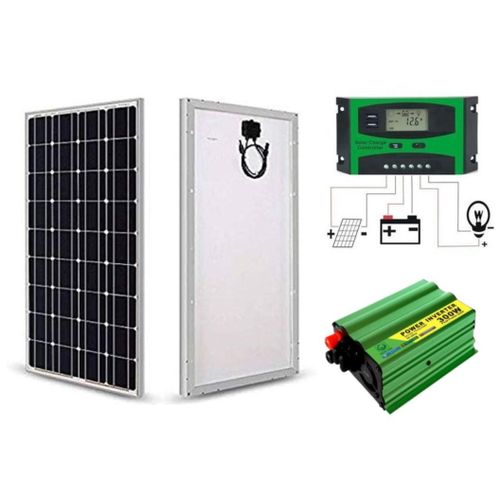 100W Solar Panel 100 W Monocrystalline All Weather Solar Panel + Free 10A Solar Charge Controller + Free 300W Solar Power Inverter DC To AC Solar Inverter