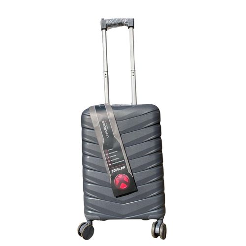 UNICROSS 19 Cabin Suitcase - 100 PP Unbreakable Hard Shell Carry-On Dark Grey 8kg Capacity Double Anti-Theft Zip Telescopic Handle 360 Silent Rubber Spinner Wheels Fits Overhead Bins