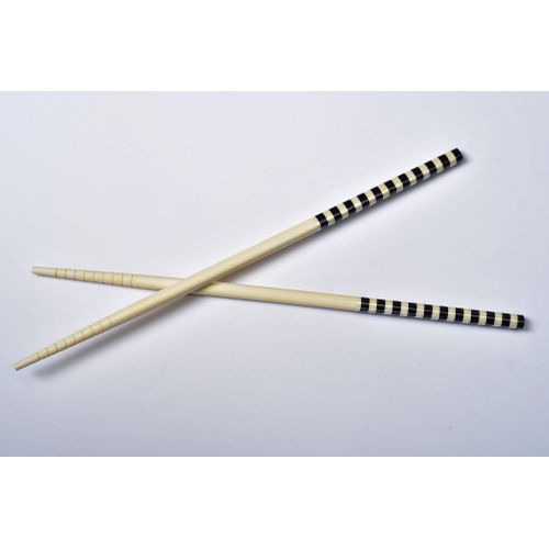 Bamboo Chopsticks Japanese Style Ribbed Tips Black and Grey Set of 5