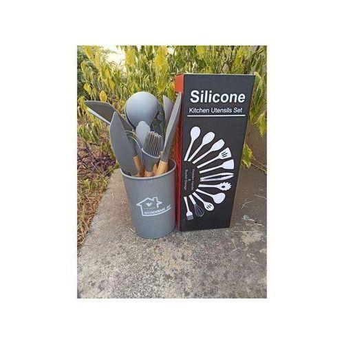 12pc Silicone Non Stick Cooking Spoon Set grey