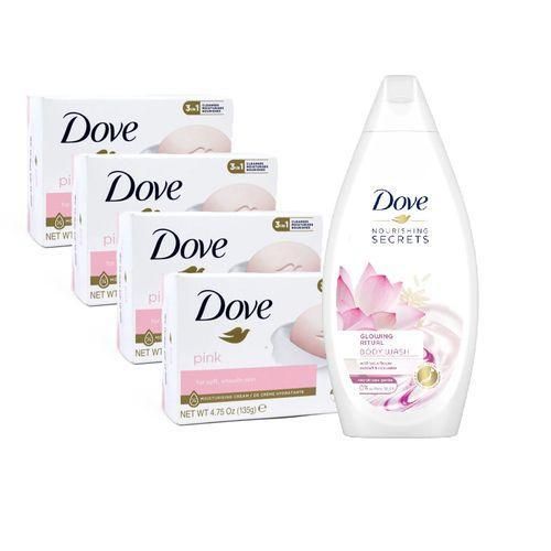 Pink Bar Soaps 135g -4 Pcs & Nourishing Secrets Glowing Ritual Body Wash 500ml