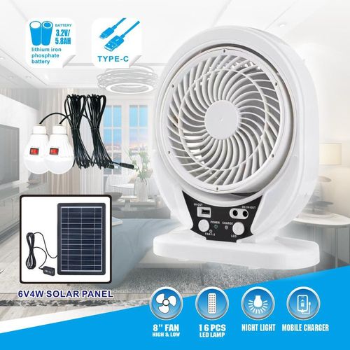 8Inches Rechargeable Solar Fan With Solar Panel LED BULB