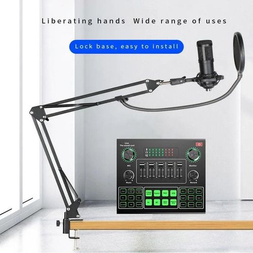 BM800 Studio Condenser Microphone with V9 Sound Card Plug Play Podcast Live Streaming Kit