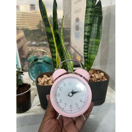 Cute Double Bell Desktop Alarm Clock Backlight Heart Shape Twin Bell Loud Alarm, Silent Non Ticking Student Bedside Table Clock