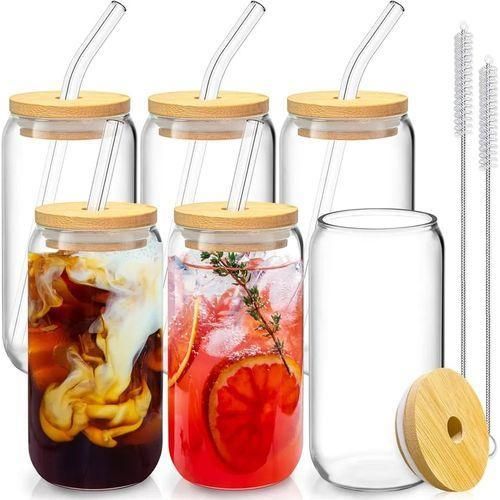 Glass Cup With Lid and Straw Transparent Bubble Tea Cup Juice Glass Beer Can Milk Mocha Cups Breakfast Mug Drinkware